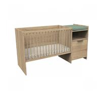 Sauthon Lit combiné évolutif Azur avec commode 1 porte décor chêne doré 60x120 cm