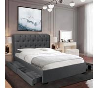 Lit CHELSEA 140x190+ 4 tiroirs + sommier / Gris foncé