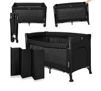Lit Cododo 3en1 Ellen Avec Fonction Lit Parapluie Et Parc Bébé, Matelas Haute Densité Et Roulettes Black Carbon TU