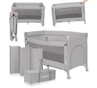 Lit Cododo 3en1 Ellen Avec Fonction Lit Parapluie Et Parc Bébé, Matelas Haute Densité Et Roulettes Grey Concrete TU