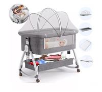 Lit Cododo Bébé 0-6 Mois,4 en 1 Lit bébé Berceau Cododo,avec Roues Intégrés, Matelas, Moustiquaire et Table à langer,95x56x71-84 cm