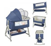Lit cododo bébé 3 en 1 Berceau Réglable en inclinaison et en hauteur Avec matelas moelleux et moustiquaire à 4 roues Bleu