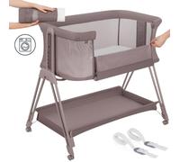 Lit d'appoint Lionelo Luna avec matelas, lit de voyage, réglable en hauteur et en inclinaison, 4 roulettes avec freins, fixation au lit parental, jusqu'à 9 kg, beige taupe