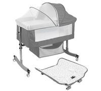Lit Cododo Bébé 4 en 1, Avec Matelas et Moustiquaire Table à Langer, 6 Hauteur Réglable, Système de freinage, Pour 0-24 Mois, Rose