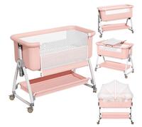 Lit Cododo Bébé,Avec Matelas et Moustiquaire Table à Langer,Mode Balancelle et Inclinaison,6 Hauteur Réglable,Pour 0-18 Mois - Rose