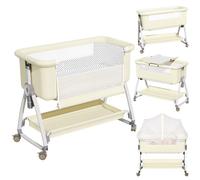 Lit Cododo Bébé,Avec Matelas et Moustiquaire Table à Langer,Mode Balancelle et Inclinaison,6 Hauteur Réglable,Pour 0-18 Mois - Beige