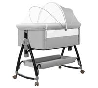 Lit Cododo Bébé,Avec Matelas et Moustiquaire Table à Langer,Mode Balancelle et Inclinaison,6 Hauteur Réglable,Pour 0-18 Mois - Gris