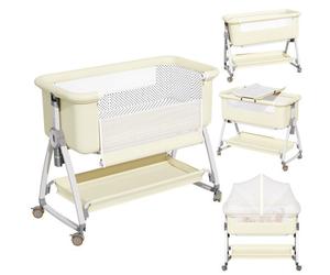 Lit Cododo Bébé,Avec Matelas et Moustiquaire Table à Langer,Mode Balancelle et Inclinaison,6 Hauteur Réglable,Pour 0-18 Mois - Beige