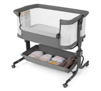 Lit Cododo Bébé DREAMADE avec Matelas, Hauteur Réglable à 6 Niveaux, Panier de Rangement, Lit d’Appoint à Roulettes, Gris Foncé