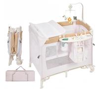 Lit cododo bebe pliant avec sac de transport,4 en 1 Lit evolutif bebe avec Berceau,Jouets suspendu,Table à Langer,rangement latéral,porte gobelet,Lit parapluie bebe avec matelas pour 0-24 Mois(Rose)
