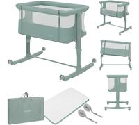 Lionelo Aurora 3in1 - Lit d'appoint, berceau, lit autonome pour bébé - avec matelas, avec couffin, hauteur réglable en continu - Jusqu'à 9 kg - Vert