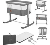 Lionelo Lit bébé Aurora 3-en-1 - berceau autonome avec matelas et nacelle, hauteur réglable, gris