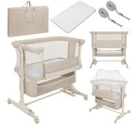 Lionelo Lit cododo Jodie 3 en 1 – réglable hauteur et inclinaison, matelas et moustiquaire – Beige