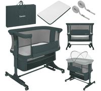 Lionelo Jodie - Lit d'appoint 3 en 1 pour bébé, berceau, lit bébé, réglable en hauteur, avec matelas et moustiquaire - Vert