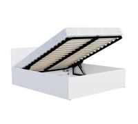 Lit coffre 120 x 190 cm avec sommier à lattes relevable et rangement intégré - Blanc - Modèle PARIS