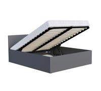 Lit coffre 120 x 190 cm avec sommier à lattes relevable et rangement intégré - Gris - Modèle PARIS