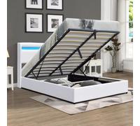 Lit coffre 120x190 avec tête de lit LED et 12 lattes - montage rapide et facile - revêtement PVC simili facile d'entretien - design moderne - gain de place - chambre élégante - LIT CLEMENTINE BLANC