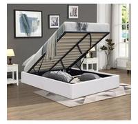 Lit Coffre 120x190 - Gris - Compatible avec Tous Matelas - Montage Rapide et Facile - Revêtement PVC Simili Pratique - LIT LORIS BLANC Blanc G
