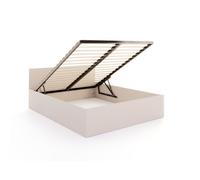 Lit coffre 140 x 190 cm avec sommier à lattes relevable et rangement intégré - Cachemire - Modèle PARIS