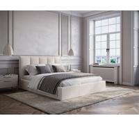 Lit coffre 140 x 190 cm avec tête de lit coutures verticales - Tissu - Beige - Avec matelas Premium - KILACLO