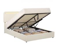 HOMCOM Lit Coffre 140 x 190 cm, Lumières LED RGB, Tête Réglable, Gris | Cadre de Lit Double Rembourré Velours, Rangement Hydraulique, Sommier à Lattes Bois, Sans Bruit, Montage Facile, Télécommande