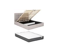 Lit coffre 140 x 190 cm - Tissu - Beige + Matelas - ELIAVA