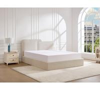 Lit coffre 140 x 190 cm - Velours côtelé - Beige + Matelas - NAYOLA