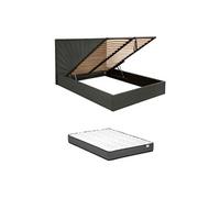 Lit coffre 140 x 190 cm - Velours - Gris anthracite + Matelas - RILIODA