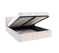 Lit coffre 140x190 cm en velours Beige avec sommier relevable et coffre de rangement - ATLANTA
