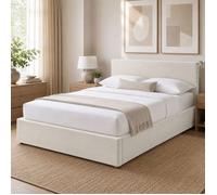 Lit coffre 140x190 cm en velours côtelé beige + sommier à lattes