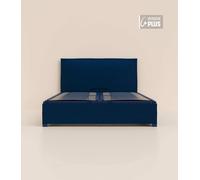 Lit coffre 140x190 cm Plus - Bleu - Avec tête de lit - Acier recy t lattes en bois - Grand volume de rangement - Fait en France - Tediber