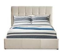 Menzzo Lit Double Luftani 140×190 cm - Velours Beige avec Sommier Relevable, Cadre de Lit Design et Rangement Optimisé