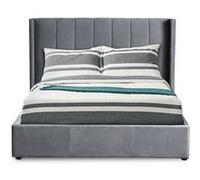 Menzzo Lit double Magorial 140x190 cm Velours gris – sommier relevable avec coffre, tête capitonnée