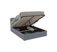 IDMarket – Lit coffre double Norfolk – Tête de lit, sommier 140 x 190 cm – Tissu gris anthracite