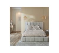 Lit coffre 140x190 en velours matelassé beige