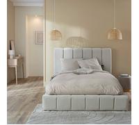 Lit coffre 140x190 en velours matelassé beige - Beige - Terre de Nuit