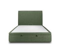 Lit coffre 140x190cm avec tête de lit tapissier Tissu Vert - Hauteur totale : 39cm - Sommier en bois massif avec Pieds bois 10 cm