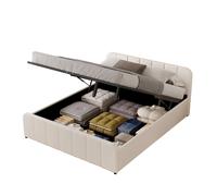 Lit coffre 140x190cm en velours beige TAMPA