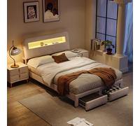 lit Coffre 140x200 avec Éclairage LED et Port USB,lit Hydraulique avec Étagères Ouvertes et Rangement Caché en Tête de Lit Capitonné,lits 2 personnes avec 2 tiroirs et sommier à Lattes,Velours