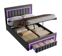 Lit coffre 140x200 cm avec boxspring, led et tiroirs de rangement