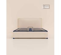 Lit coffre 140x200 cm Plus - Beige - Avec tête de lit - Acier recy t lattes en bois - Grand volume de rangement - Fait en France - Tediber