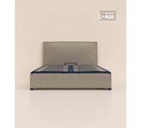 Lit coffre 140x200 cm Plus - Gris - Avec tête de lit - Acier recy t lattes en bois - Grand volume de rangement - Fait en France - Tediber