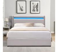 Lit coffre 140x200 dehoussable avec tête de lit LED - 12 lattes - montage rapide et facile - revêtement PVC simili facile d'entretien - design moderne - gain de place - chambre élégante - LIT CLEMENTI