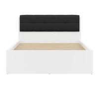 Lit coffre 140x200 tête rembourée noir avec sommier et rangement, coloris Blanc brillant - Longueur 204,5 x Profondeur 149 x Hauteur 95/40,5 cm