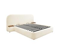 Lit coffre 160 x 200 cm avec chevets - Tissu bouclette - Blanc - ESTERIA de Maison Céphy