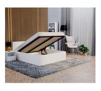 Lit coffre 160 x 200 cm avec sommier à lattes relevable et rangement intégré - Blanc - Modèle PARIS