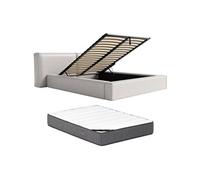 Lit coffre 160 x 200 cm - Tissu - Gris clair + Matelas - TIMANO