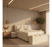 Lit coffre 160cm en tissu + matelas + surmatelas KAPY