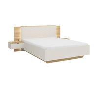 Lit coffre 160x200 avec 2 chevets à LED+USB , coloris Chêne mauvella/Beige
