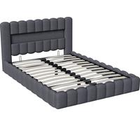 Lit Coffre 160x200 Avec LED Tête De Lit, Lit Capitonné Avec Sommier à Lattes, Lit Double, Gris
